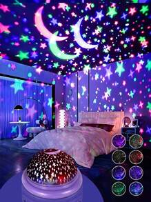 1 peça de projetor de luz colorida com céu estrelado, luz noturna LED giratória com projeção de lua e galáxia, lâmpada LED com rotação automática, alimentação USB, adequada para casa, quarto, iluminação estéreo para festas