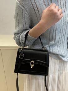 Bolso de mano elegante de unicolor, cartera con solapa de estilo retro para mujeres, bolso bandolera con asa superior de PU