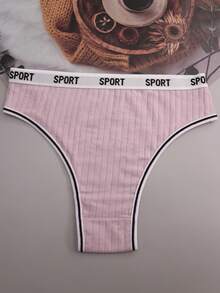 4条装女士彩色字母条纹舒适弹力运动丁字裤