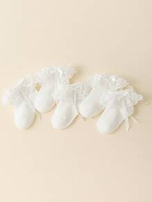 5/10/1 Pair Of Baby Socks. 0-3Y Girls' Short Socks With Lace Ruffle. Comfortable Princess Socks For Newborns. Lace Socks. Soft And Comfortable. Available In Pink, Black, Red, Beige, And White. Suitable For Wearing In Spring, Summer, Autumn, And Winter. Ideal For Princess Parties And Perfect For Daily Wear Or Campus Style - White - View 4
