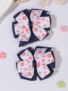 2pcs Girls Floral & Candy Print Fashion Spring/Summer Handmade Woven Butterfly Clips, Suitable For Everyday Use - Multicolor - View 7