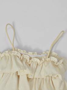 Summer Casual Solid Color Ruffle Hem Slip Camisole - Apricot - View 5