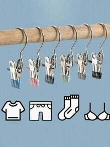 Premium Stainless Steel Clothes Clip, Adjustable Metal Pants Hanger With Clips,Laundry Clothes Nail With Hook, Portable Hanging Clothes Clip Decorations Costumes Decor Festival Decor Pants And Skirt Hangers With Grip Clips,Spring,Minimalist,Summer Tops