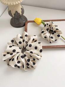 2pcs/Set Elegant Large & Regular Polka Dot Hair Scrunchies, Suitable For Women - Regular Sized Scrunchie Can Tie Ponytail, Oversized Scrunchie Can Cover Ponytail, Polka Dot Design Scrunchy Hair Ties Hairbands Head Accessories - Multicolor - View 9