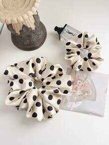 2pcs/Set Elegant Large & Regular Polka Dot Hair Scrunchies, Suitable For Women - Regular Sized Scrunchie Can Tie Ponytail, Oversized Scrunchie Can Cover Ponytail, Polka Dot Design Scrunchy Hair Ties Hairbands Head Accessories - Multicolor - View 5