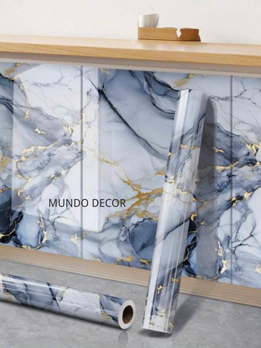 Kitchen Wallpaper Stickers Blue Marble 2 Meter X 60 Cm Water/Oil Resistant Washable Material - Màu xanh nhạt - Xem 1