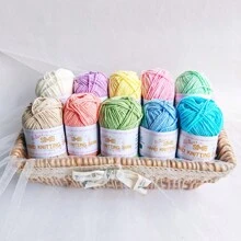 Set de 10 ovillos de hilo de 4 cabos, suave y amigable con la piel, para ganchillo manual DIY de bolsos, accesorios, mantas, chales, sombreros, flores, etc. (Longitud aproximada 1120m/1224.8yds, Peso aproximado 400g/14.1oz)