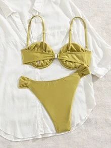 2 pezzi Bikini da donna elegante e sexy, con ferretto e schiena scoperta, in colore unito