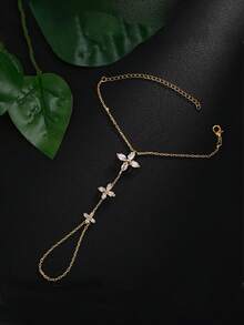 A Golden Simple Fashion Flower Finger Bracelet Temperament Rhinestone Back Chain Jewelry Accessories Summer Beach For Women - Silver - View 5