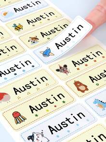 【可定制】个性化姓名标签 - 10/30/60/90 张可水洗熨烫标签，卡通图案贴纸，适用于校服、床上用品、帽子、鞋子、背包、办公及家居用品 - 返校礼物，尺寸 1.77*0.62 英寸，返校季，学习用品，返校季特惠，返校用品，多功能，耐用，装饰性强，可重复使用，精致，时尚，高品质，色彩丰富，现代，可定制，个性化，独特，送给他的理想礼物，送给她的理想礼物，男友，爸爸，女友，妈妈，家人，朋友，茶室，家居，花园，办公室，周年纪念日，情人节，母亲节，生日，父亲节，毕业典礼，婚礼乔迁之喜，节日日历