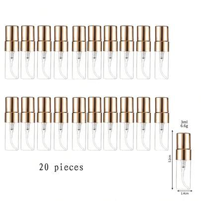 20个/套铝金属盖玻璃瓶2ml 3ml 5ml 10ml迷你香水可填充瓶，便携式样品玻璃喷雾瓶