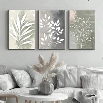 1 Stück/3 Stück Leinwand Wandkunst mit Plakaten, die retro und minimalistisches Blatt Zweig botanisches Design zeigen, perfekt für die Dekoration von Bars, Cafés, Wohnzimmern und Studentenwohnheimen, optional mit Rahmen.