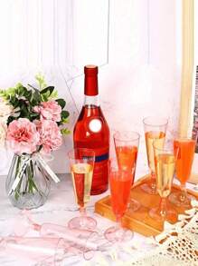 5pcs Pink Plastic Champagne Flutes, 5oz_150ml-160ml Clear Plastic Reusable Toasting Glasses, Tumblers, Cocktail Cups, Great For Weddings, Anniversaries, Garden, BBQ, Parties