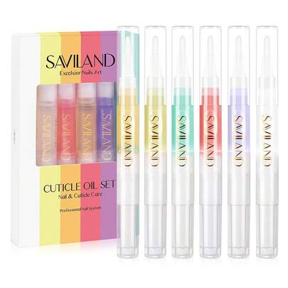  Saviland Natural Cuticle Oil Pen 6PCS With Vitamin E Overnight Repair For Damaged Skin And Thin Nails Cuticle Softener Nail Strengthener Protector Revitalizing Care Home Salon Manicure Kit