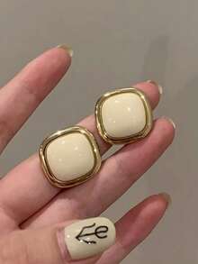 1 对简约几何优雅女士耳钉，日常时尚饰品 - 米色 - 查看 3