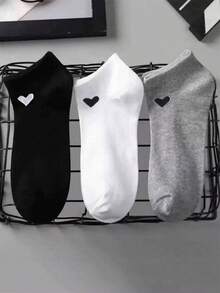 10 Pairs Random Black, White And Gray Heart Pattern Breathable Ankle Socks, Spring/Summer - Multicolor - View 1