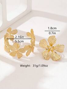 2 pièces/Set de parure vintage élégante composé d'un bracelet et d'une bague en métal avec fleur, convient pour les vacances, le port quotidien, les fêtes et les galas