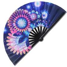 1pc Large UV Rave Hand Fan, Bamboo Frame, Suitable For Parties, Music Festivals, Performances And Gifts - Multicolor - View 9