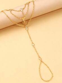 1 قطعة خاتم معدني مرصع بالراين ستونات سوار للإصبع، بسيط وعصري