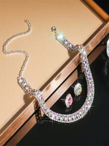1set Crystal Necklace And Earrings Jewelry Set - ABsilver - View 5