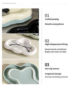 1PC Asymmetrical Cloud-Shaped Ceramic Tray, Nordic Style Jewelry Storage Tray, Decorative Plate For Jewelry Collection, Jewelry Display Tray, Gift For Woman, Home Decor - Multicolor - View 8