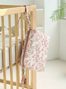 1pc Ditsy Floral Pattern Portable Diaper Bag, Can Be Hung On Baby Stroller