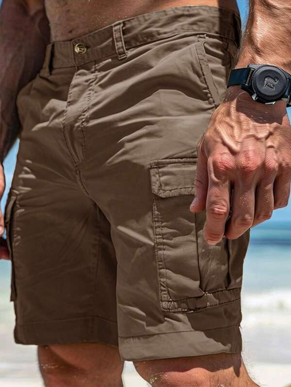Men's Summer Utility Shorts, Fashionable Big Pockets Casual Hawaiian Bermuda Shorts, Loose Cargo Shorts, Sports Shorts