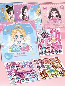 1件/4件套女孩换装贴纸书,卡通公主换装贴纸书,可爱复古人物化妆拼图书,女孩换装DIY贴纸,可以激发孩子的想象力和创造力,并通过游戏锻炼他们的动手能力和审美能力。 - 彩色 - 查看 3