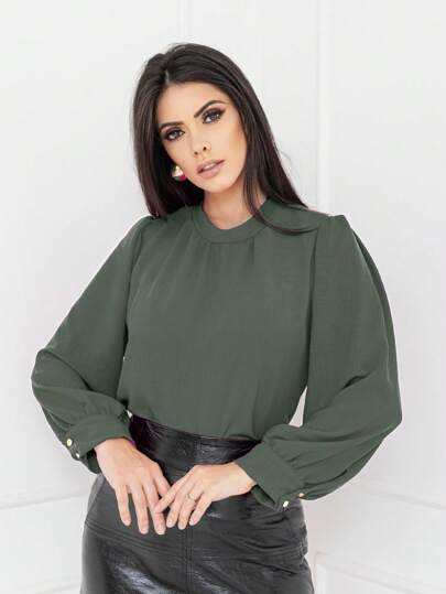 blusa feminina manga long gola alta tecido duna novo