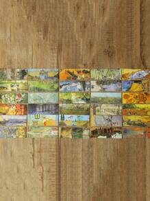 1pc 30 Creative Boxed Landscape Oil Painting Series Paper Bookmarks, Unique Box Design, Ins Style And Artistic Style Small Items, Portable And Compact, Suitable For Birthday Gifts, School And Office Supplies, Travel Souvenir Gifts, Hand Account Collage Embellishments, Drama Reading Marks