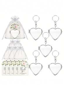 30pcs/15pcs Metal Heart Shaped Mirror Wedding Favor Sets, Includes 5pcs Keychain Mirrors, 5pcs Thank You Cards And 5pcs Organza Bags, Metal Heart Keychains, DIY Mini Makeup Mirrors, Portable Compact Mirrors, Suitable For Birthday Party, Proposal Party, Wedding Favors, Bridal Shower, Baby Shower - Multicolor - View 9