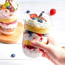 100Pcs Plastic Dessert Cups With Dome Lids (No Hole) And Sporks, 8oz/12oz/16oz Clear Disposable Yogurt Parfait Cups, No Leaking Individual Party Snack Cups For Cake, Mousse, Milkshake, Yogurt, Ice Cream, Fruits - 透明 - 查看 11
