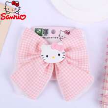 Sanrio 1pc Cute Kitty Cat Lace Floral Plaid Hair Clip, Adorable Cartoon Bow Fabric Hair Band, Girl Hair Accessories For Bedroom And Bathroom Back To School