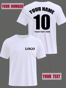 Customizable Jersey T-Shirt For Men, Input Your Lucky Number, Input Your Name/Team Name/Text, Choose Your Preferred Text Color, Custom Jersey Number, White T-Shirt, Holiday Gift, Anniversary Gift, Casual Custom, Unique, Personalized Ideal Gifts For Him Family, Boyfriend, Friends, Children - White - View 1