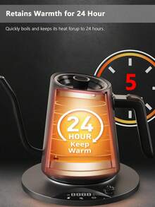 Bouilloire à col de cygne électrique, contrôle de température ±1 °C, pour le café et le thé filtrés, intérieur en acier inoxydable 304, bouilloires électriques à chauffage rapide pour faire bouillir l'eau