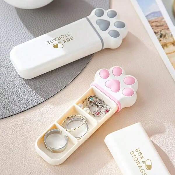 1 Stück Mini-Pillenspender-Organizer, tragbarer kreeativer Katzenpfoten-Design Tagespillenbox (3 Fächer), süße multifunktionale Schmuckaufbewahrungsbox, batterielos
