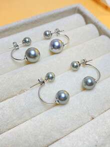 1 par de elegantes pendientes de perla de agua dulce con diseño de doble cara de plata de ley 925 para mujer, joyería dulce y encantadora, regalo para fiestas y cumpleaños