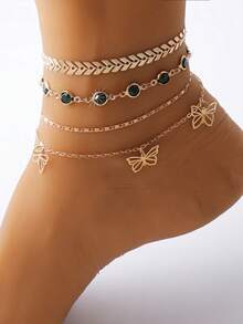 4pcs Butterfly Charm Anklet Copper Jewelry - Yellow Gold - View 3