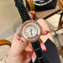 TIRENSE 1pc Elegant Rhinestone Leather Watch Waterproof Quartz Movement Fashionable Women's Watch