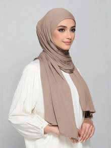 1 chiếc khăn trùm đầu Jersey dành cho nữ, vải Modal, màu trơn, mềm mại như lụa, thoải mái, thoáng khí, khăn choàng Hồi giáo dùng hàng ngày, ngoài trời, cầu nguyện, kích thước 180cm X 70cm - kaki nhẹ - Xem 5