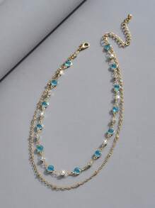1pc Minimalist Fashionable Personalized Glass Multi-Layer Necklace For Women