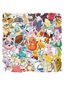 pokemon 50pcs Pokemon Cartoon Graffiti Stickers, Decorative Stickers For Scrapbooking, Gifts, Student Handmade Materials, Waterproof Stickers For Car, Luggage, Cup, Stationery