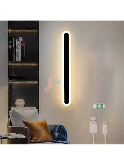 Moderne LED Wand Light, Black, 40/60cm, USB Charging Touch Sensing Aluminum Acrylic Material, Wit Exterior Mounted Linear Gardens, Porches, Balconies Stairwells view 4