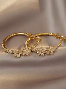 1 Pair Floral Earrings, Fashionable Hoop Earrings With Zirconia Flower, Front And Back Wear, Elegant And Versatile Earrings
