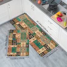 1 pieza Alfombra para cocina de estilo retro con patrón de flores patchwork, alfombra suave antideslizante lavable, absorbente y resistente al aceite para uso diario y áreas grandes del hogar