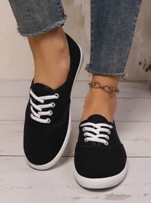 Leichte Skateboardschuhe für Damen, atmungsaktive Canvas-Sportschuhe – rutschfeste, lässige Low-Top-Schnürschuhe, geeignet für Freizeitkleidung und täglichen Sport | Minimalistische Sportschuhe | Bequeme und bequeme Passform