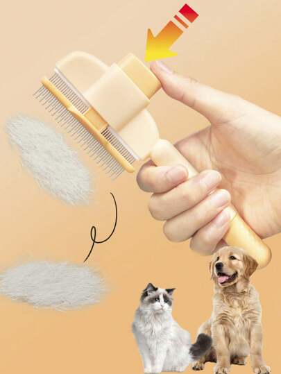 Escova de pentear para pelos de gato, removedor de pelos, ferramentas de beleza, pente de aço inoxidável antiderrapante para cães e gatos, escova de pente de limpeza automática, removedor de pelos de animais de estimação pequenos, pente antipulgas, shampoo, escova de banho para hamsters, porquinhos-da-índia, coelhos, acessórios para animais de estimação