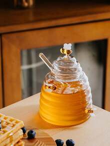 Tarros de cristal de miel con forma de panal con cucharita y tapa. Potes de miel de cristal pesado y transparente, recipientes para miel, mermelada, jalea, sirope para el hogar y la cocina - Multicolor - Ver 8