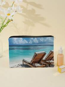 1 Stück Kosmetiktasche mit Reißverschluss und Strandmotiv, Kulturbeutel Organizer für Frauen, Geschenk für Freunde & Lehrer