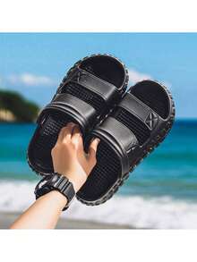 Modische perforierte Herrensandalen, Outdoor Dicksohlen dauerhafte Badelatschend - Schwarz - Übersicht 11